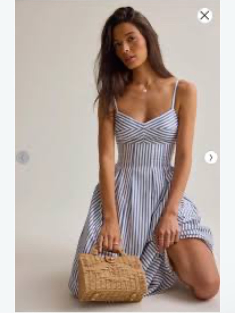 Altar'd State Blue and White Striped Spaghetti-Strap Midi Dress